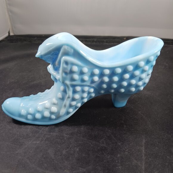 Vintage FENTON Hobnail Baby Blue Shoes Mini Glass - Picture 3 of 8